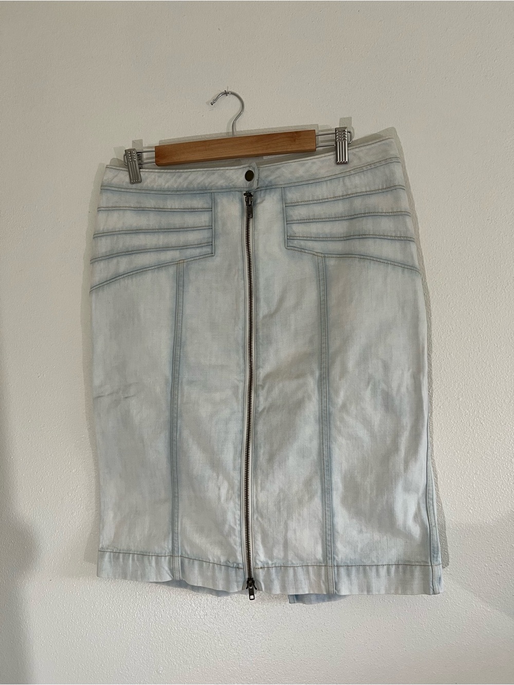 Pilcro Light Wash Denim Pencil Skirt with Front Zip